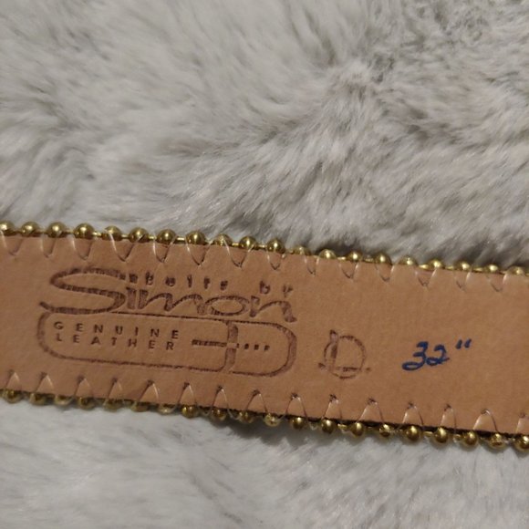 Belts by Simon silver metallic leather large belt with gold hardware